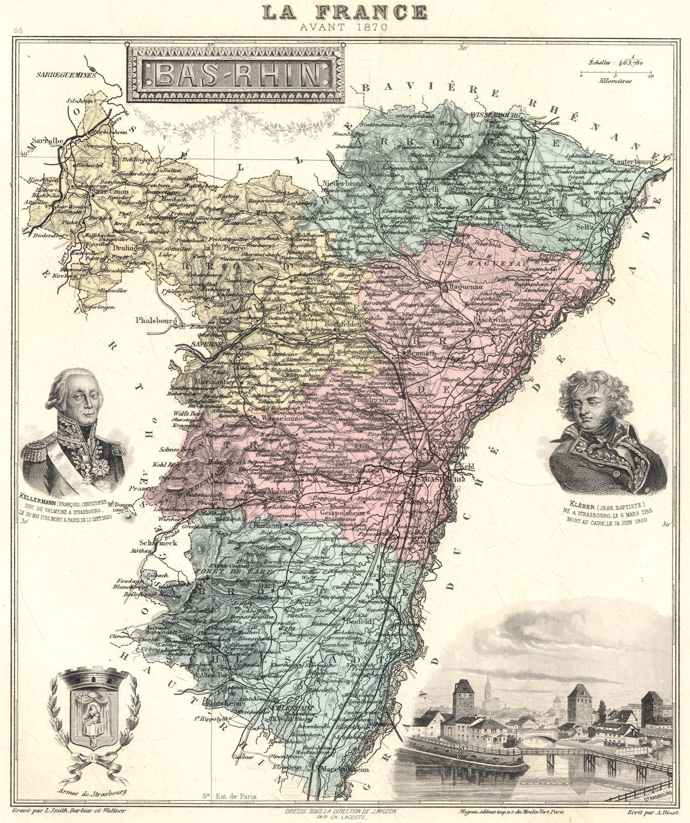 BAS-RHIN. Bas-Rhin département.  Strasbourg vignette. Vuillemin 1903 old map